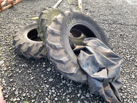 3 x 14.9x24 front tractor tyres, 2 holding air, 2 tubes present