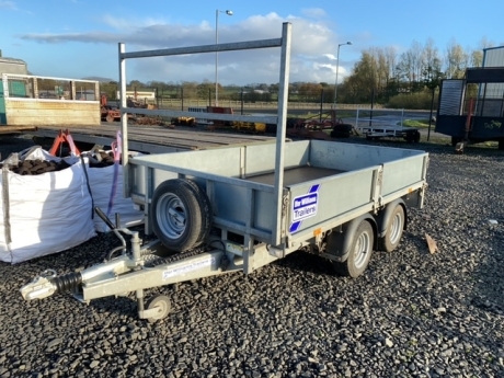 Ifor Williams 10x5'6" flat bed trailer with sides, brackes + lights working + spare wheel