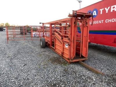 Portequip mobile tractor drawing crush with side gates etc