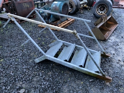 Set of galvanised steps with hand rail