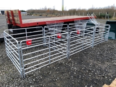 3 sheep pens, hay baskets + bucket holders + buckets