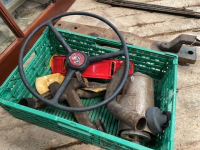 Box of tractor parts