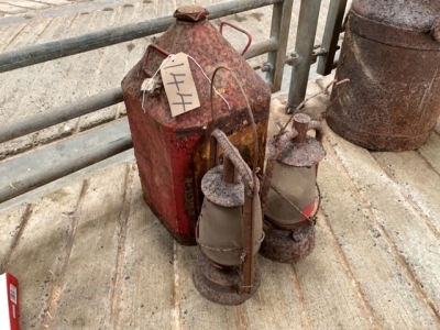 2 old oil lamp + oil drum
