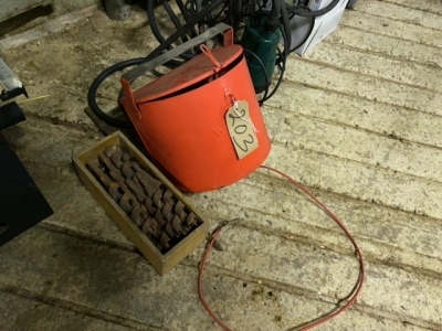 Box lot drill bits & old electric Fencer Box (Tin)