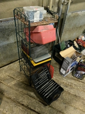 Stand with Trays of Drill bits screws etc
