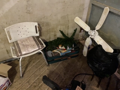 Job lot Chair, Light, Fan, Tennis rackets & Xmas Tree