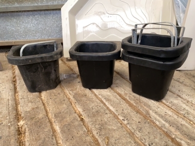 4 Black Calf Rearing Buckets with brackets