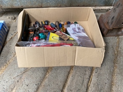 Box lot of Screw drivers, New Gloves etc