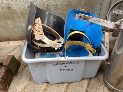 Box lot of welding rods & 2 masks