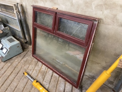 Mahogany window double glazed obscure, approx 1200 wide by 1050 high