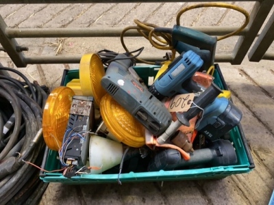 Box lot of lights and 3 drills