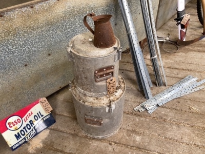 2 x metal tubs with blue stove