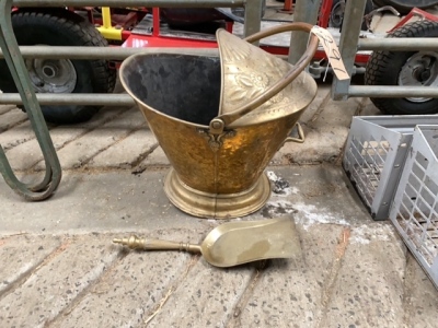 Brass coal bucket and shovel