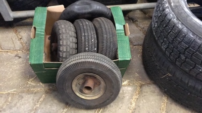 Box lot of trolly wheels & rims