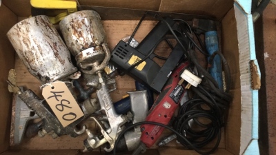 box lot of spray guns and tools etc