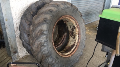 2x 14.9x28 Outer Rims & Tyres 30% tread