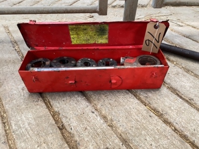 Pipe threader and dies in red box
