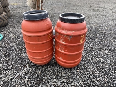 2 x 45gln brown barrels with screw on lids