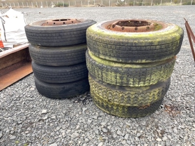 8 x lorry tyres, 4 complete rims, 10 studd 20inch