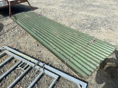 13 x Approx 12 x 3 green aluminium sheeting