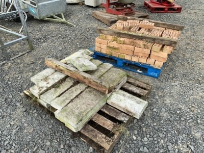 Pallet of bricks and pallet of copin stones