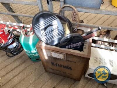 Old tennis and badminton rackets