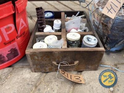 Wooden box of screws etc with 6 compartments