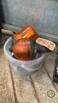 box lot of 2 x beacons and bucket of 3 pin plugs