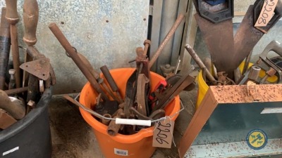 Orange bucket of hand tools