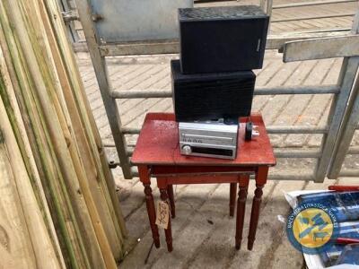 2 x small tables and stero with speakers