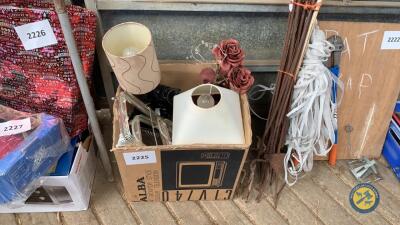 Box lot of table lamps & silver trays