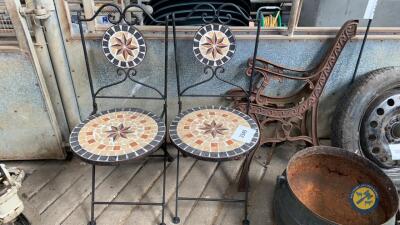 Rought iron stone chair x 2
