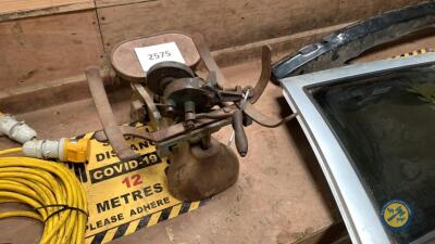 Old style weigh scales & sharpening stone