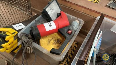 Box lot of oil pump filters, hand lamp