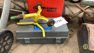 Fishing box, hooks, etc, watersprinkler for lawn