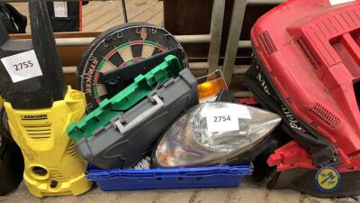Box of lights dart board and extension lead