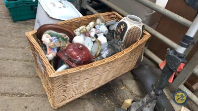 Box lot of ornaments candle sticks etc
