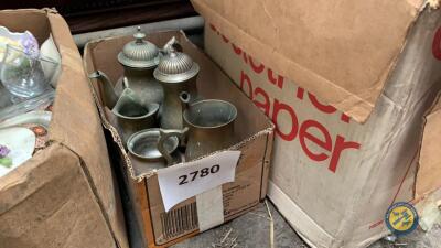 Box of brassware tea service