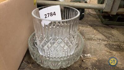 Cut glass ice bucket & bowl