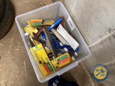Box loyt of wood planes, screwdrivers, paint rollers
