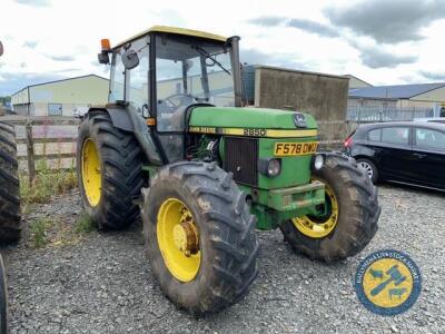 John Deere tractor 2850, F578 DWU, 8000hrs, no taxbook, 1989, key, recent new pump