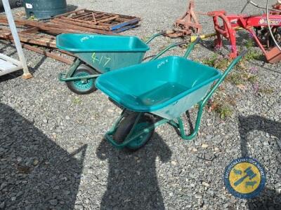 2 x new green wheel barrows