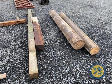 2 x square wooden posts & 2 x round wooden posts approx 7ft long