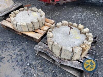 2 x concrete 3ft round pillar tops with stone sides