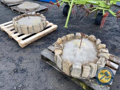 2 x concrete 3ft round pillar tops with stone sides