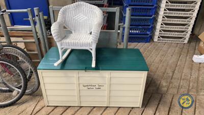 Storage container plus wicker rocking chair