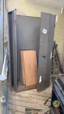 Metal storage cabinet with wooden shelving