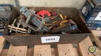 Box lot of tools chisels screwdrives pipe cutter etc