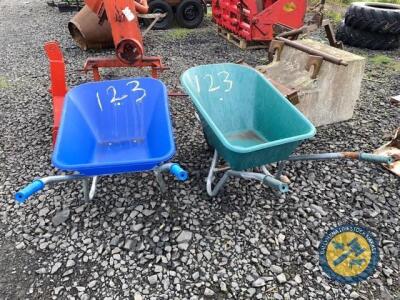 Green & blue wheelbarrows