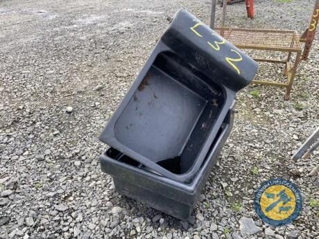 2 x black plastic water troughs